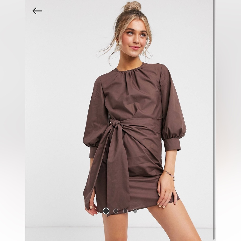 ASOS DESIGN knot front mini dress in cotton in brown